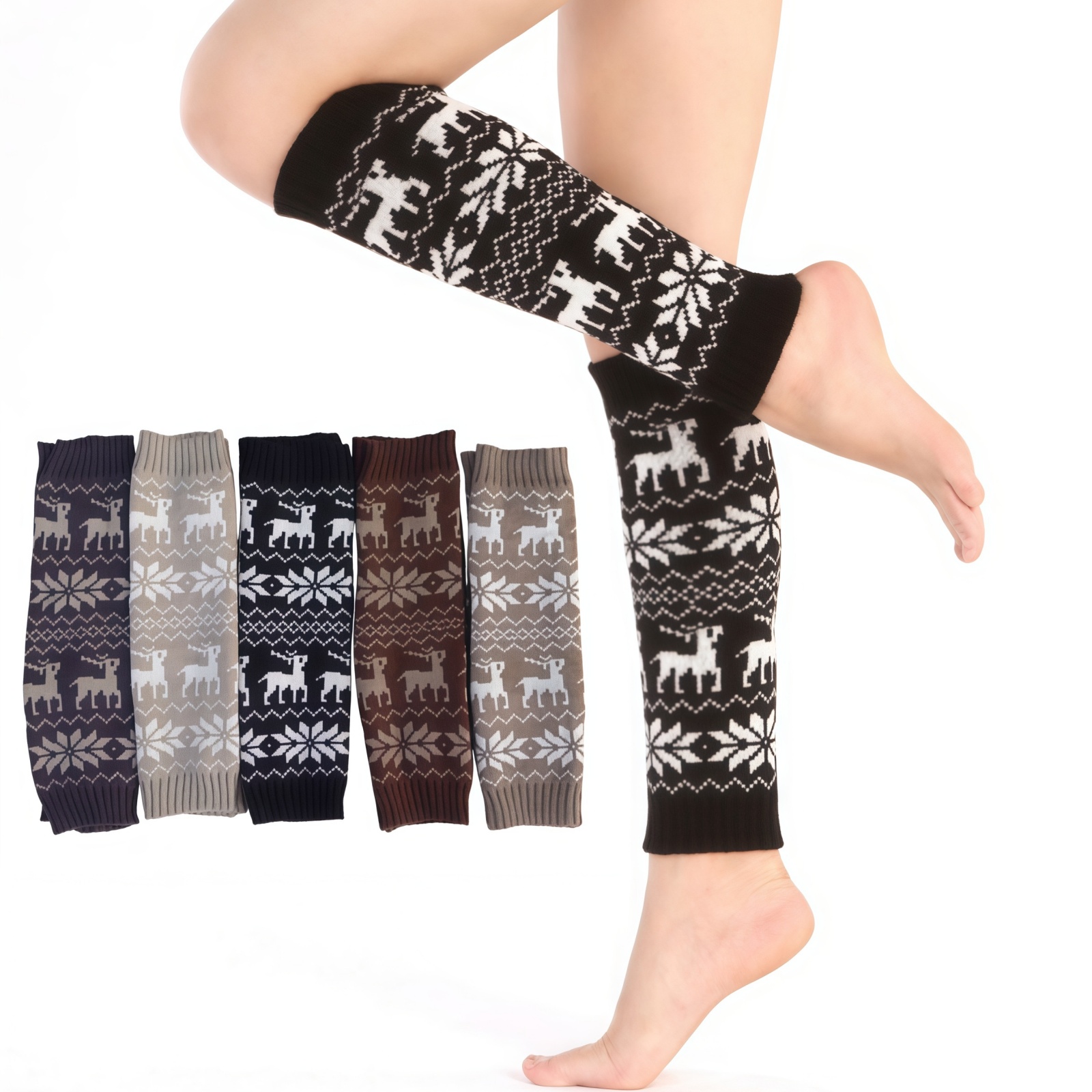 Winter Long Leg Warmers Womens Bohemian Thermal Wool Knitted Boot Toppers Socks